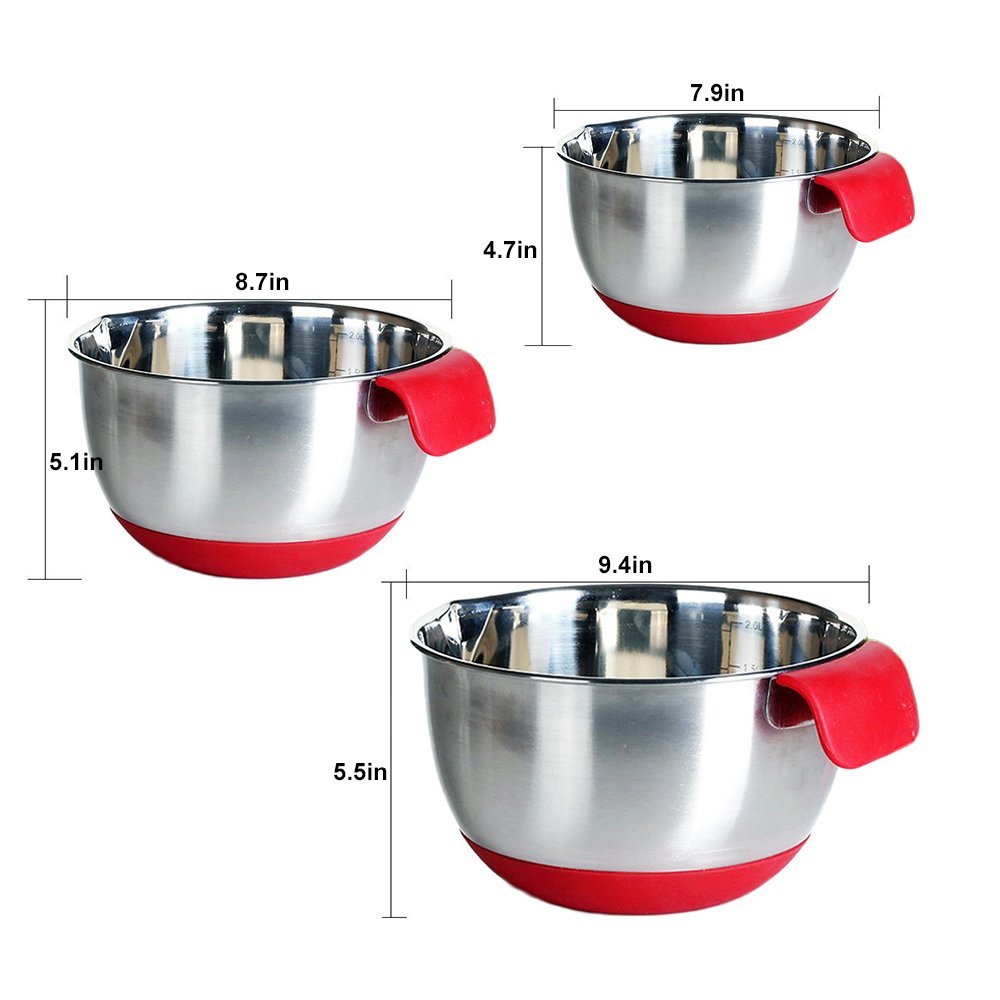 Stainless Steel Kitchen Mixing Bowls Utensils with Handle and Spout