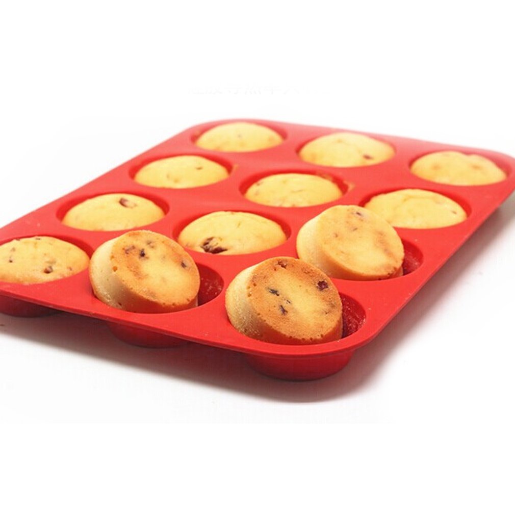 Homga Silicone Muffin Pan,12Cup Muffin Trays Red Silicone Cupcake