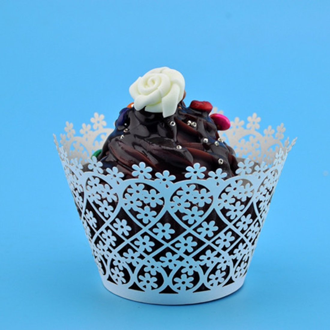 DUFUSTORE 50x Pearly Paper Lace Flower Design Vine Lace Cupcake