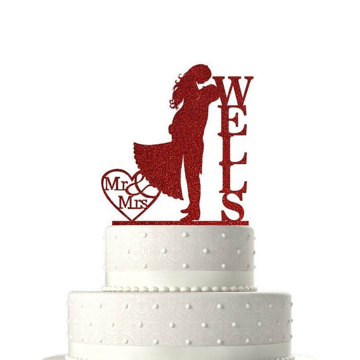 Sugar Yeti Made In USA Personalized Wedding Cake Topper Love Groom Kissing Bride 15 Gold Mirror