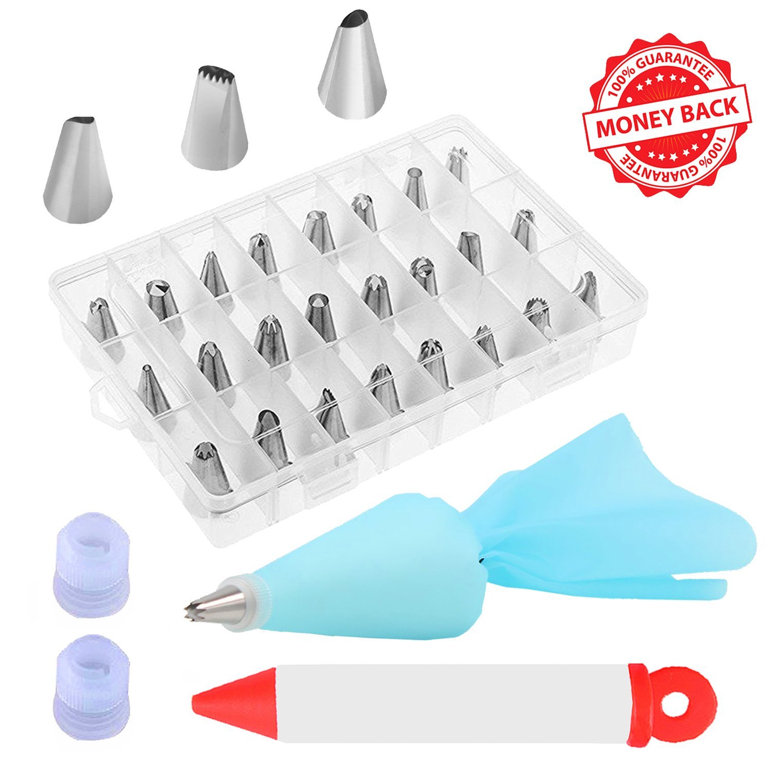 Cake Decorating Tips Kit Set with 24 Stainless Steel 2 Reusable