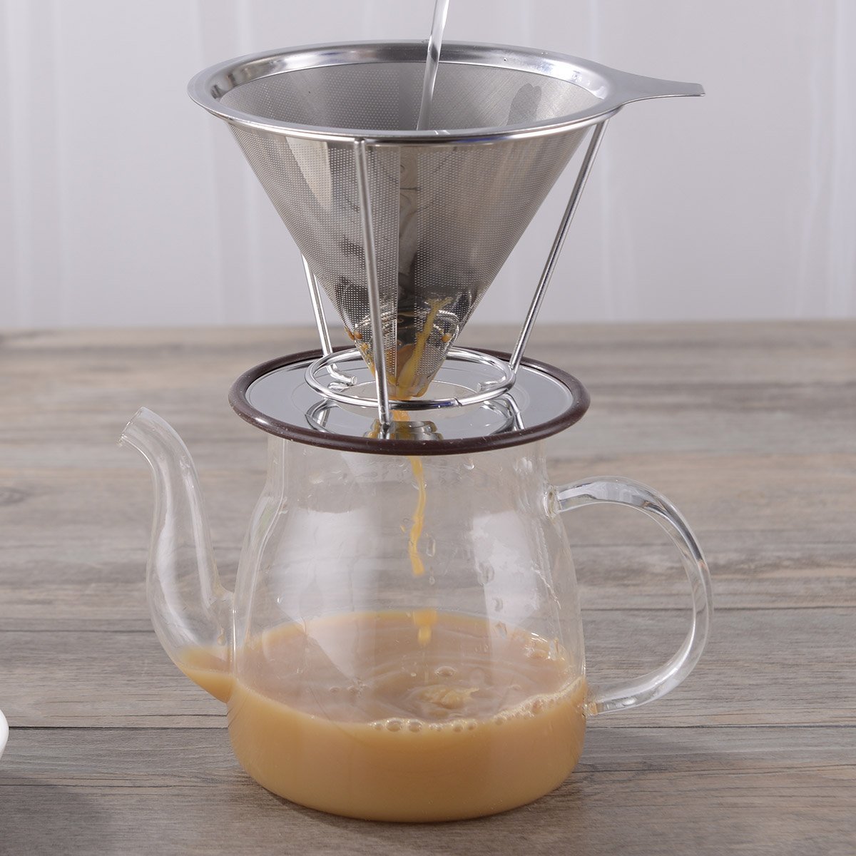 Ziselu Stainless Steel Pour Over Coffee Maker, Filter Cone and Holder