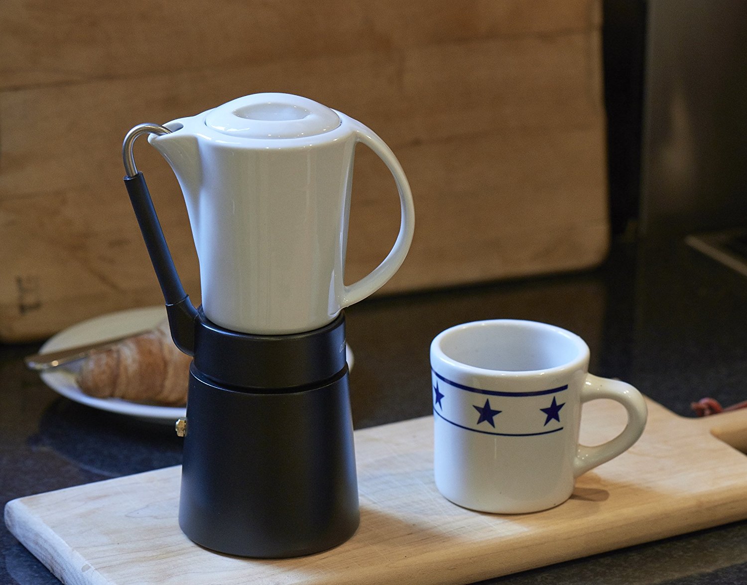 Aerolatte Cafe Porcellana Stove Top Espresso Maker, 4Cup, Black N5