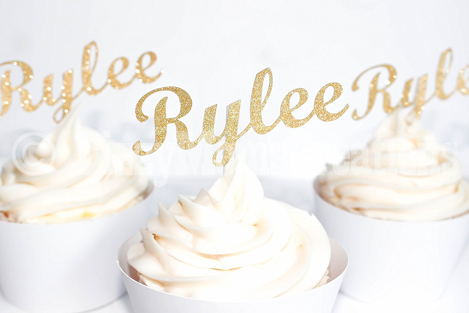 Personalized Birthday Cupcake Topper, set of 12 (Cursive number, first