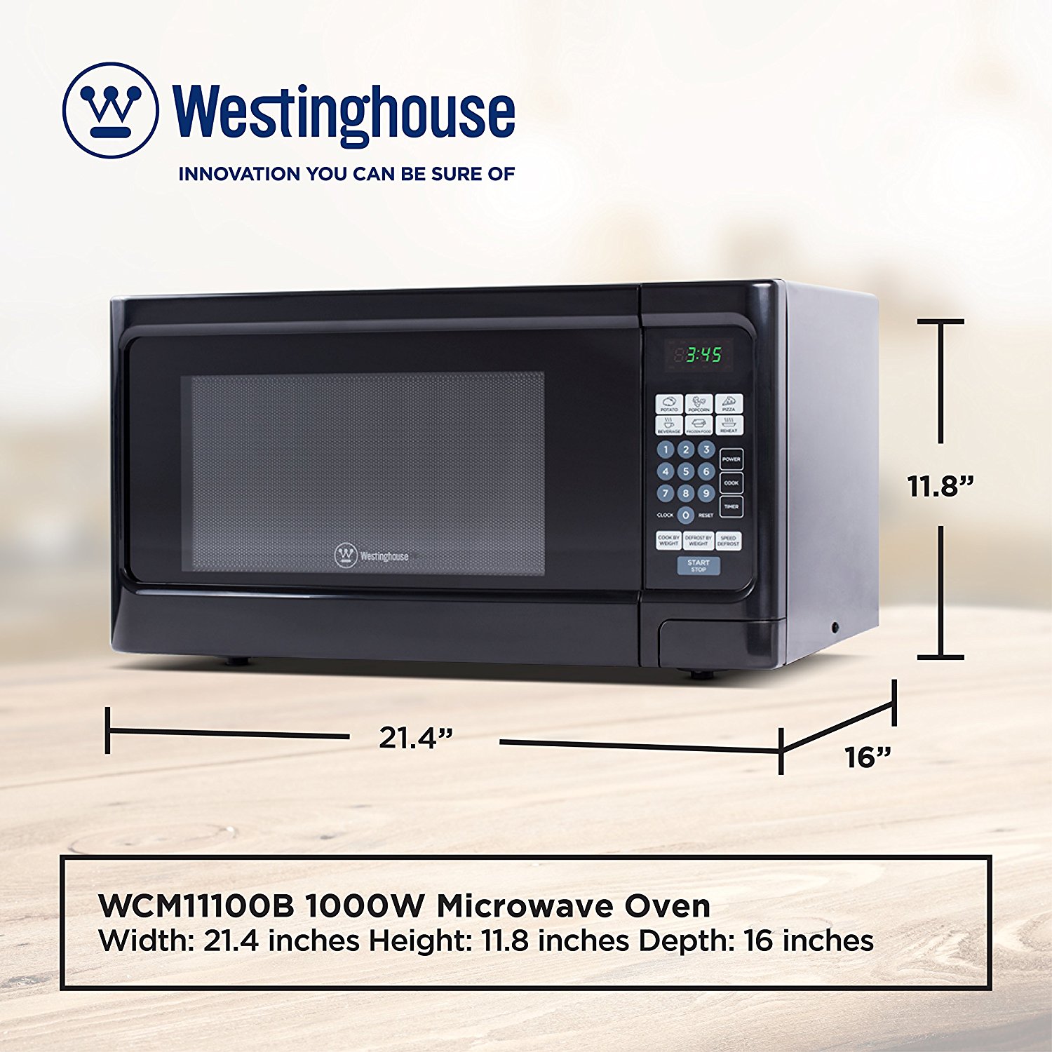 Westinghouse WCM11100W 1000 Watt Counter Top Microwave Oven, 1.1 Cubic