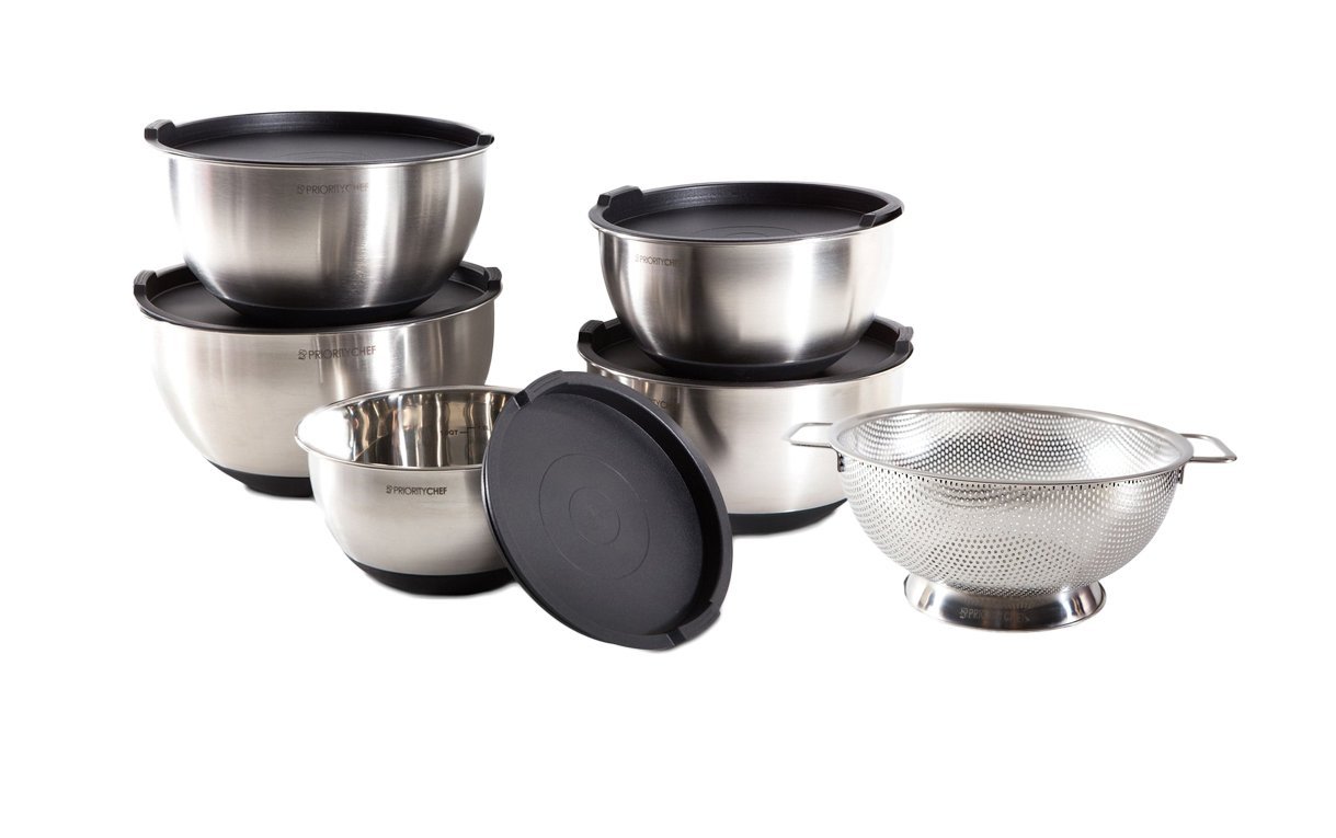PriorityChef 5Piece Mixing Bowl Set and 3 Quart Colander Gift Set