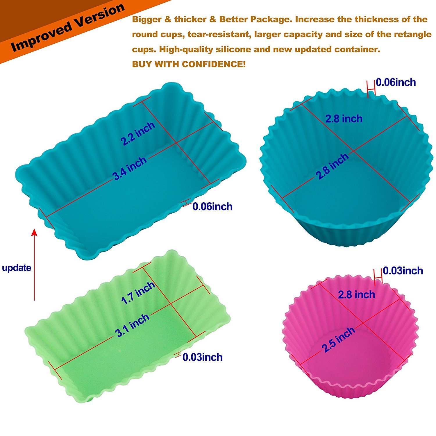 24 pack Silicone Cupcake Baking Muffin Cups Liners Molds Sets