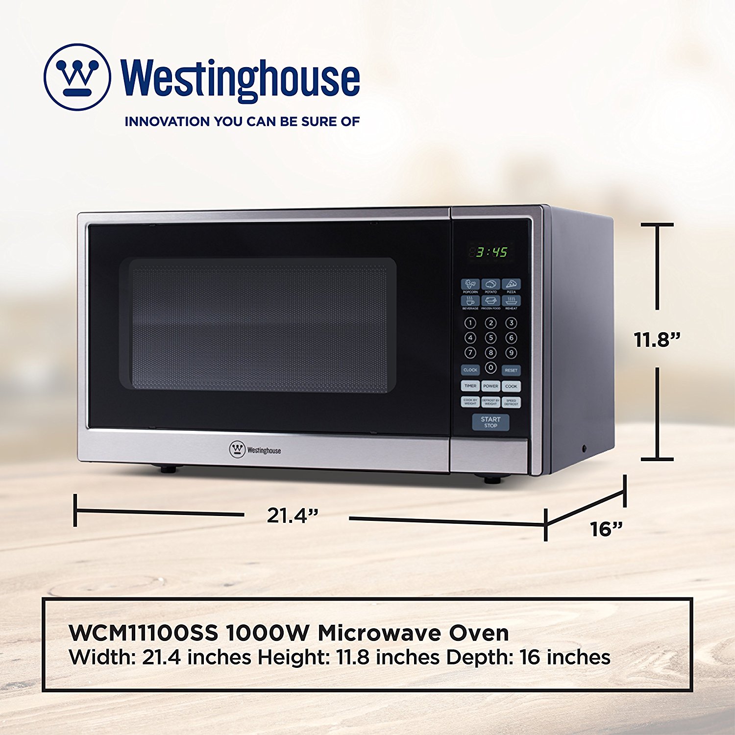 Westinghouse WCM11100W 1000 Watt Counter Top Microwave Oven, 1.1 Cubic
