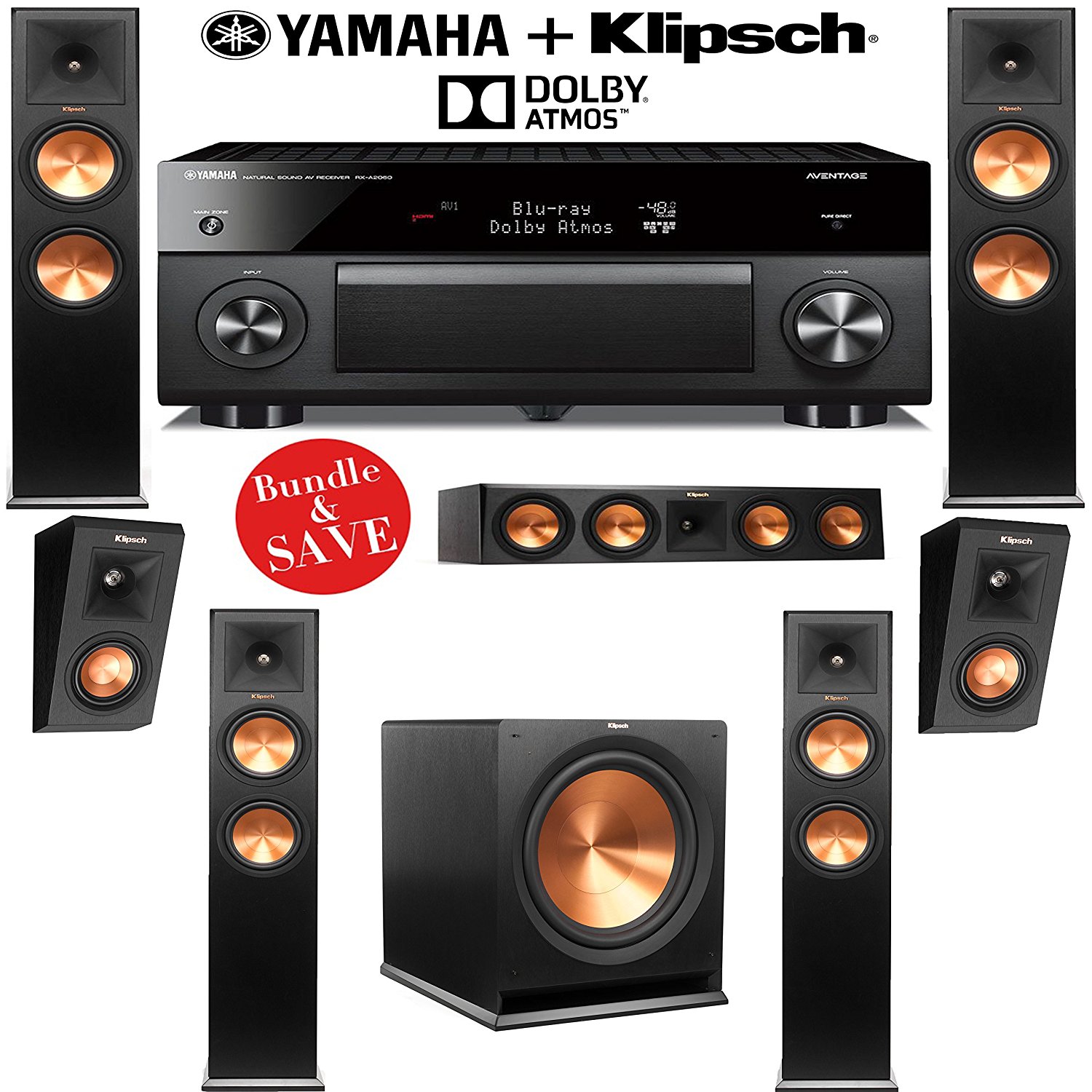 Klipsch RP280FA 5.1.2 Dolby Atmos Home Theater System with Yamaha