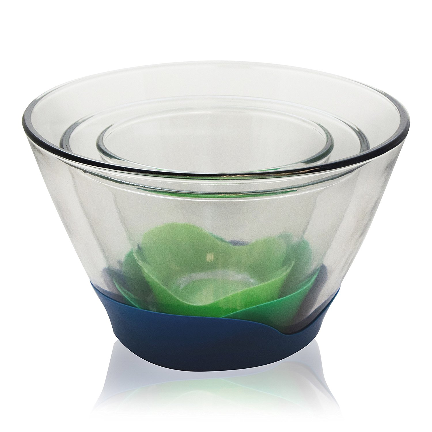 Set of 3 Tall Glass Mixing Bowls with NoSlip Base in 3 Sizes 1 QT, 2 QT, and 4 QT N3 free