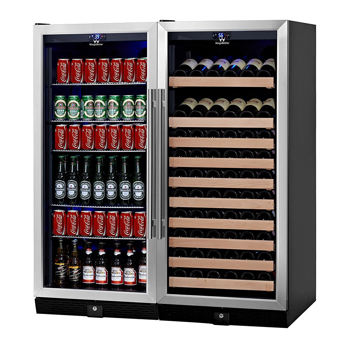 KingsBottle 2Zone Wine and Beverage Combo Refrigerator, Holds 300 Cans
