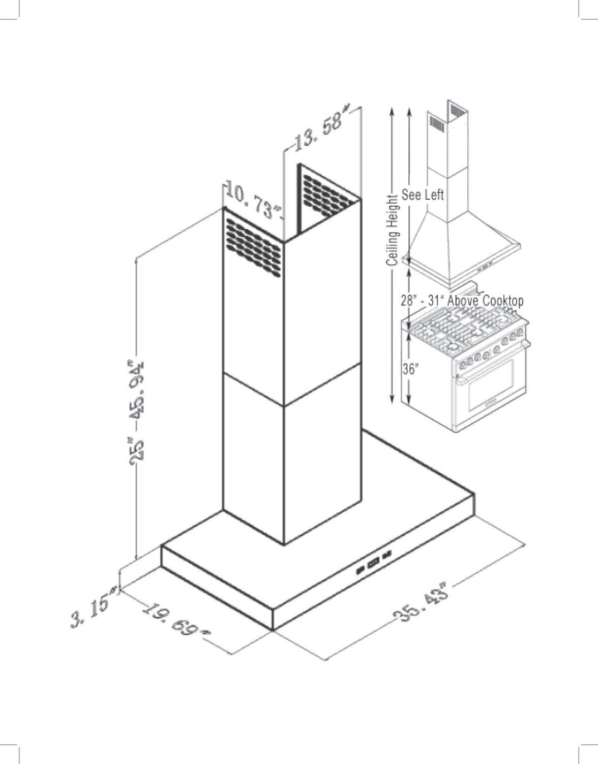 CAVALIERE 36" Wall Mounted Stainless Steel Kitchen Range Hood 900 CFM