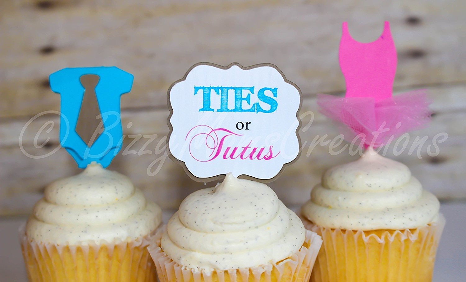 Set of 12 Gender reveal Ties or Tutus baby shower Cupcake Toppers N2 free image download
