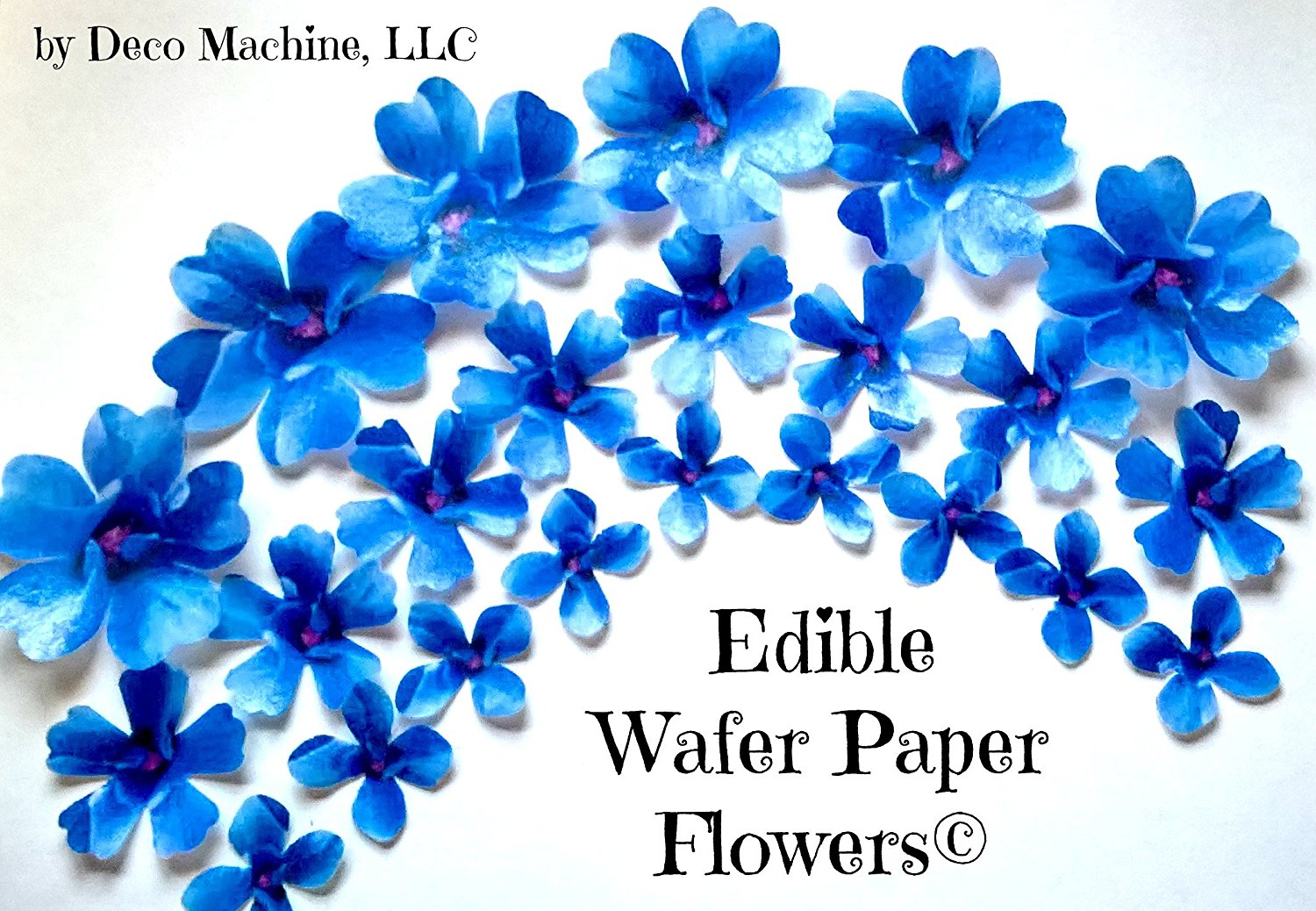 24 BLUE Decorative Edible Wafer Paper Flowers © 3 Sizes 1" 2" Wedding