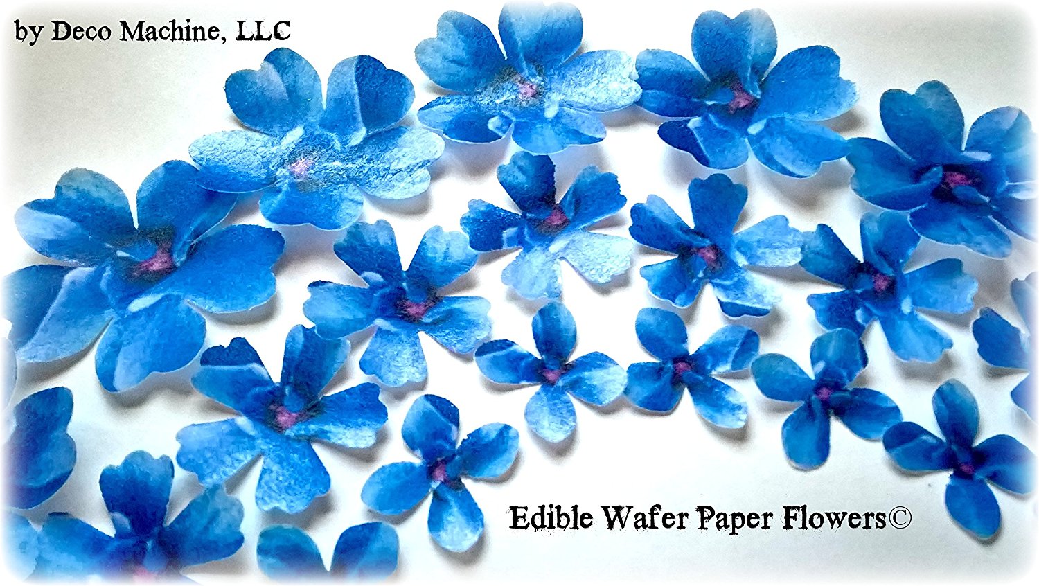 24 BLUE Decorative Edible Wafer Paper Flowers © 3 Sizes 1" 2" Wedding