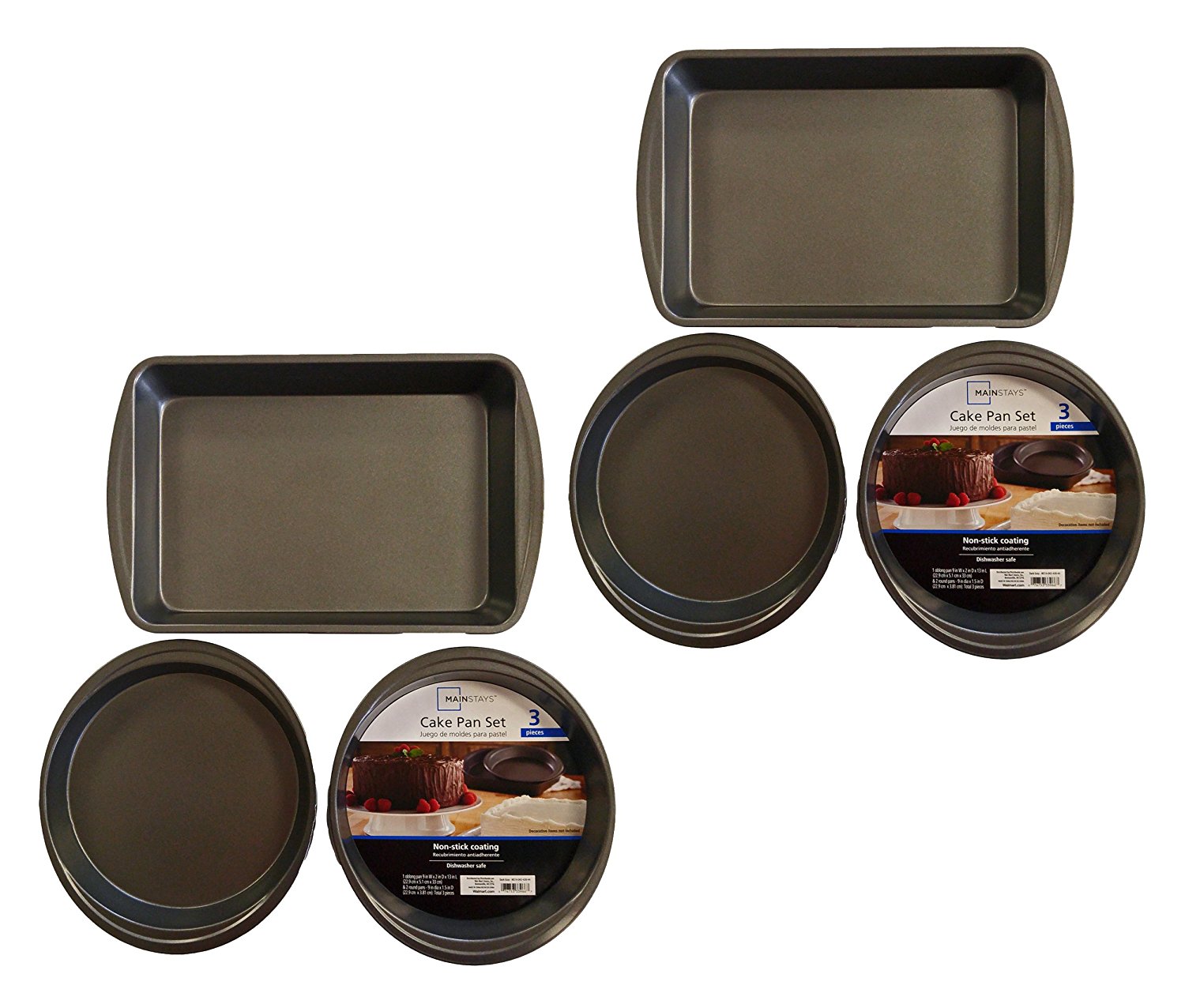 Set of 3 Mainstays NonStick Cake Pan Set Rectangular 13" x 9" x 2
