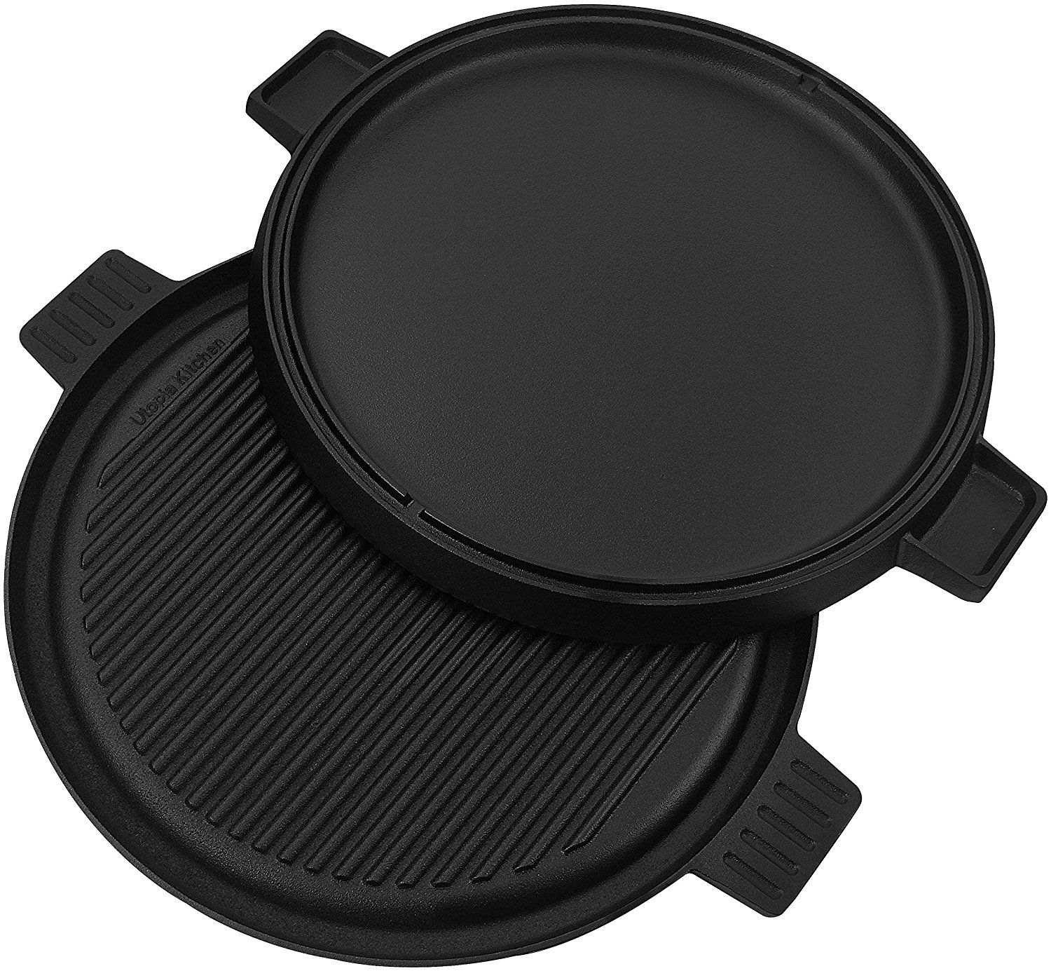 Cast Iron Griddle Pizza Pan Pre Seasoned Grill (New Design), Black by