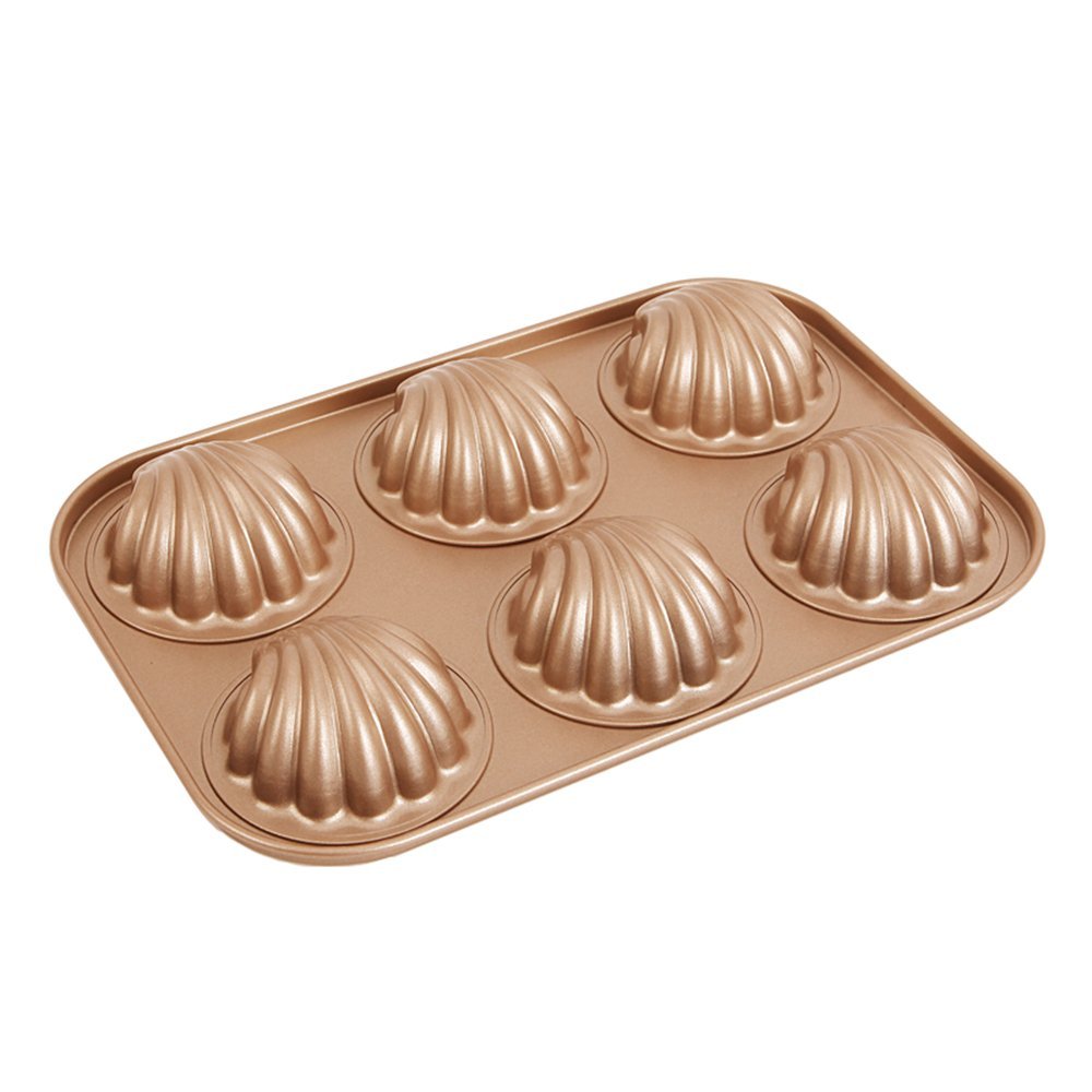 MyLifeUNIT 6 Cups Scallop Shaped Madeleine Pan, NonStick Carbon Steel