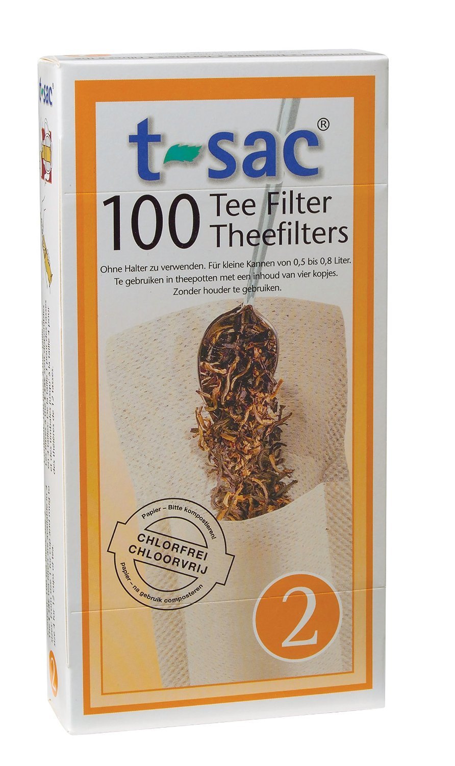 Tea Filter Bags, Disposable Tea Infuser, Size 2, Set of 100 Filters