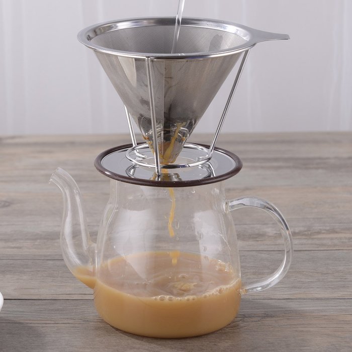 Ziselu Stainless Steel Pour Over Coffee Maker, Filter Cone and Holder