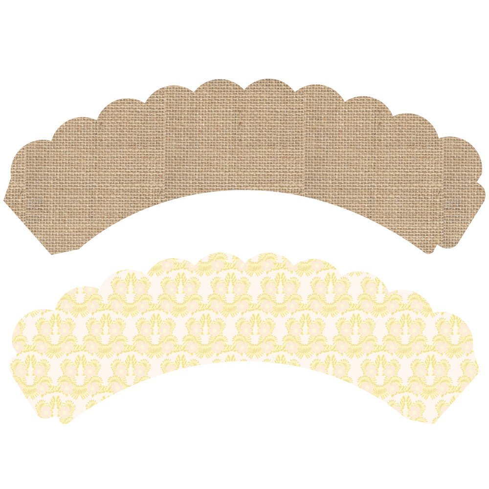 Rustic Burlap Cupcake Wrappers, Pink and Gold Lace, Confetti Couture