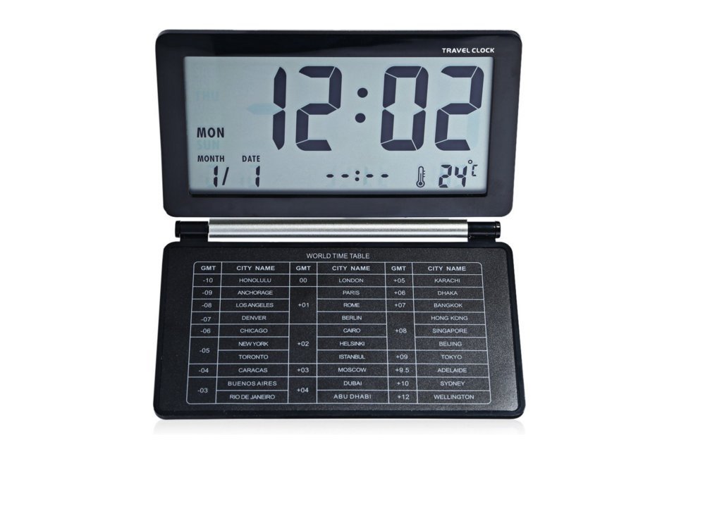 Erasky Calendar Alarm Clock LCD Display Date Time Temperature Travel