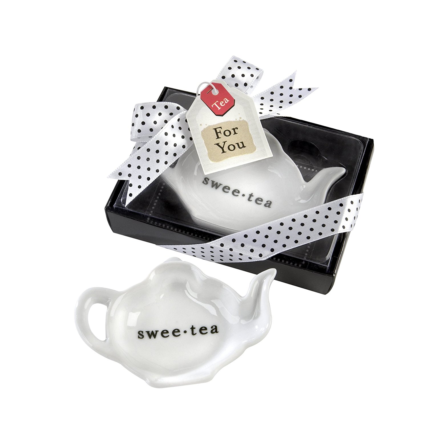 SweeTea Ceramic TeaBag Caddy in Black & White ServingTray Gift Box free image download