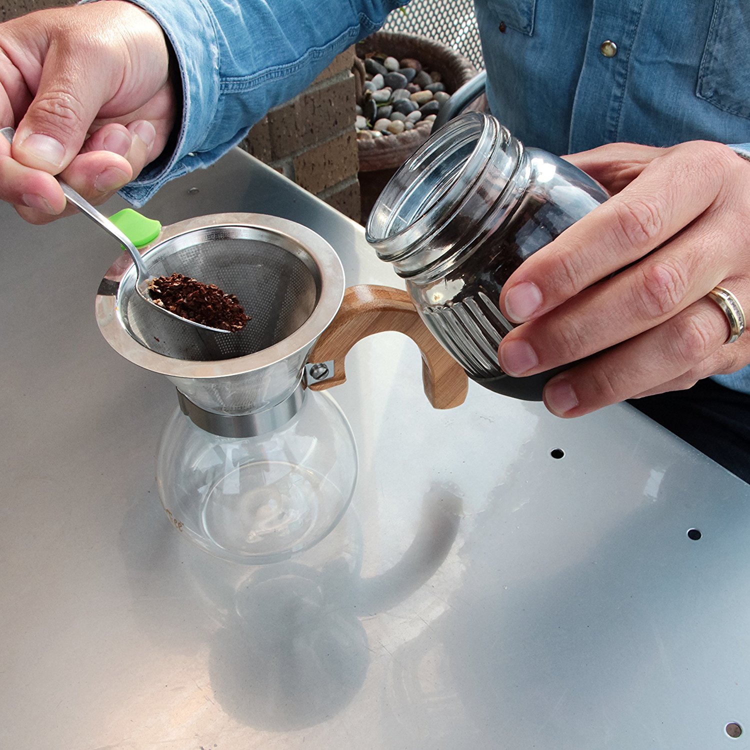 13 Cup Pour Over Coffee Maker from KhawFee Includes Permanent Stainless Steel Pour Over