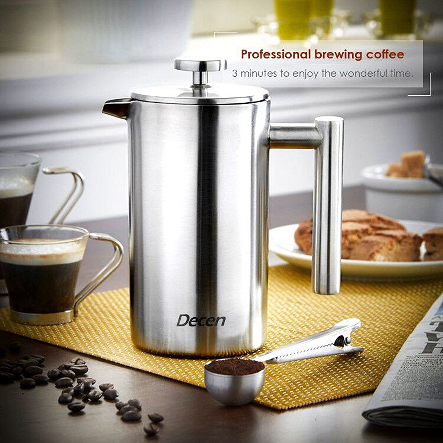 Decen Double Wall Stainless Steel French Press Coffee & Tea Maker, 8