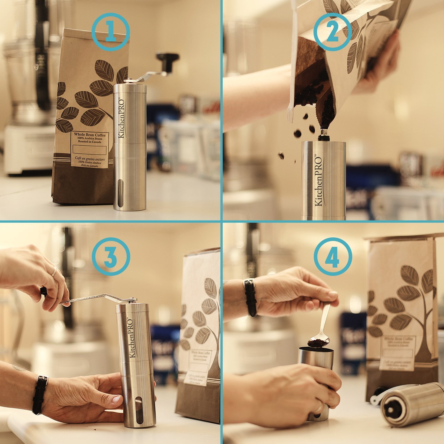 KitchenPRO Portable Premium Stainless Steel Manual Conical Burr