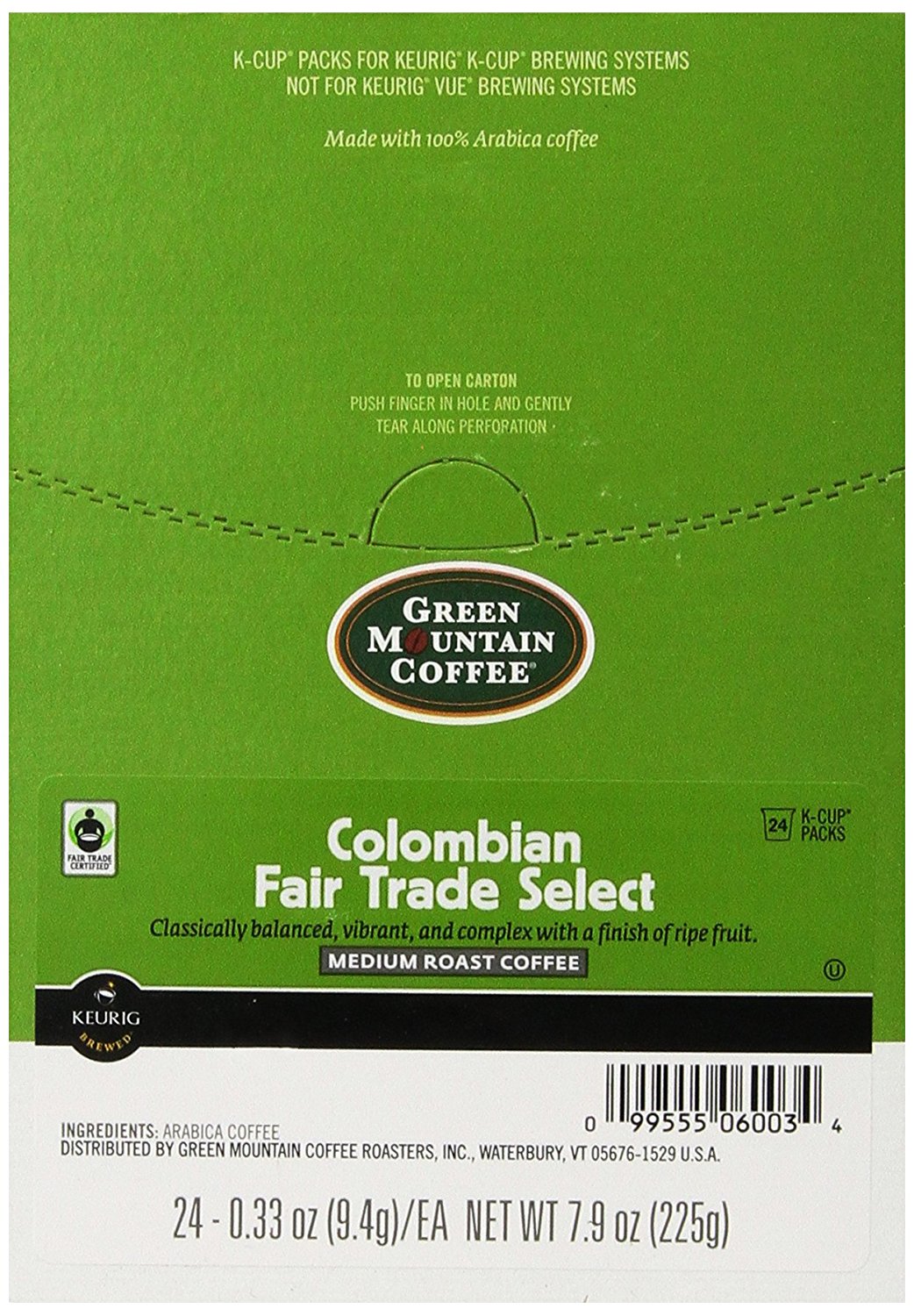 Green Mountain Coffee Fair Trade Colombian Select, KCup Portion Pack