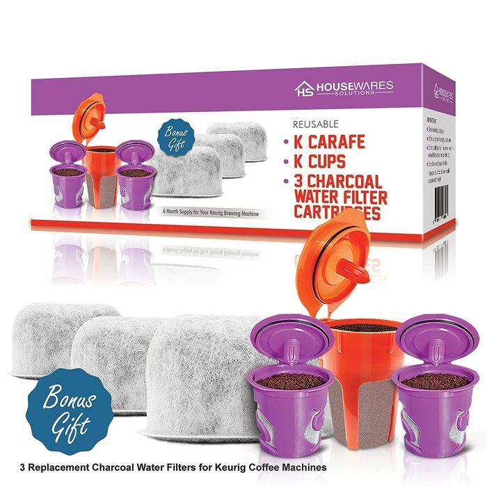 2 Reusable KCups, 1 Reusable Carafe KCup and 3 Replacement Charcoal Water Filters By Housewares