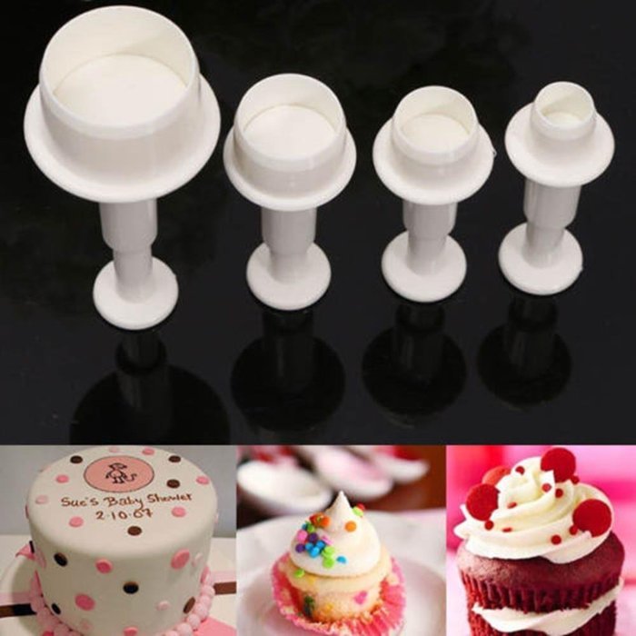 Cake & Cookie Cutters 4PCS Round Shape Cookie Plunger Cutter Fondant