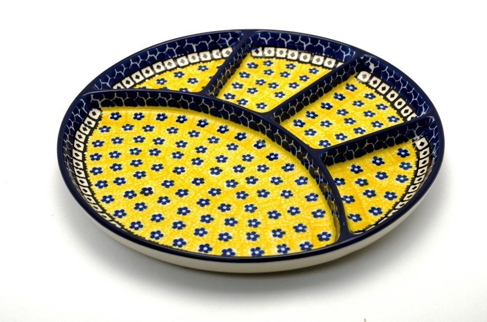 Polish Pottery Dish Divided Appetizer Sunburst free image download
