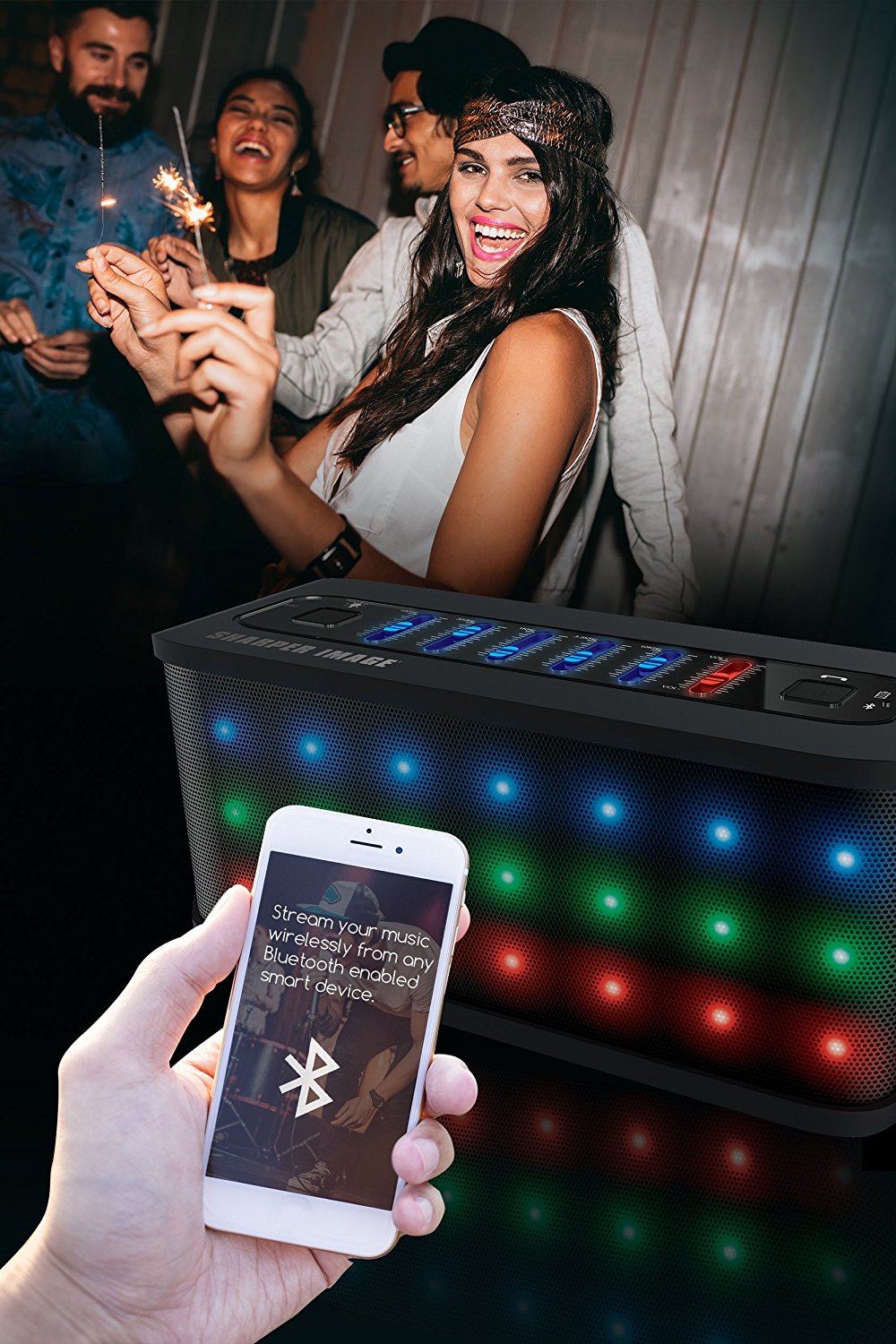 Sharper Image SBT609XBK Wireless Bluetooth Party Speaker with LED Color