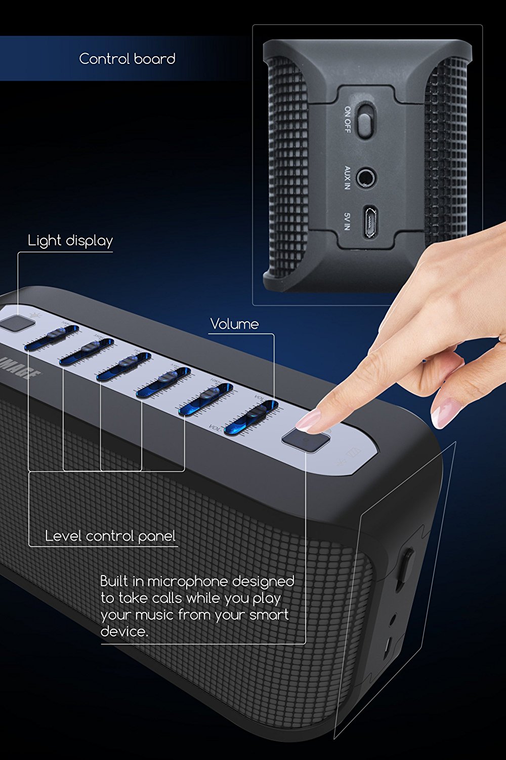 Sharper Image SBT609XBK Wireless Bluetooth Party Speaker with LED Color