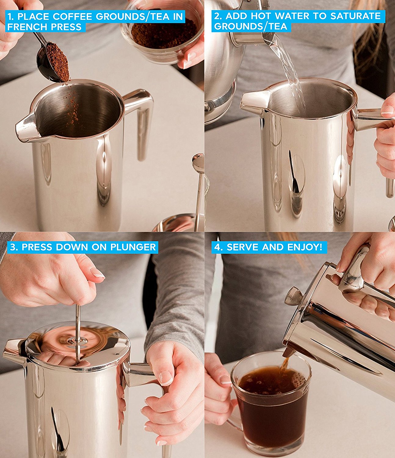 Stainless Steel French Press Coffee Maker by Cozyna, 34oz 8 Cup 1