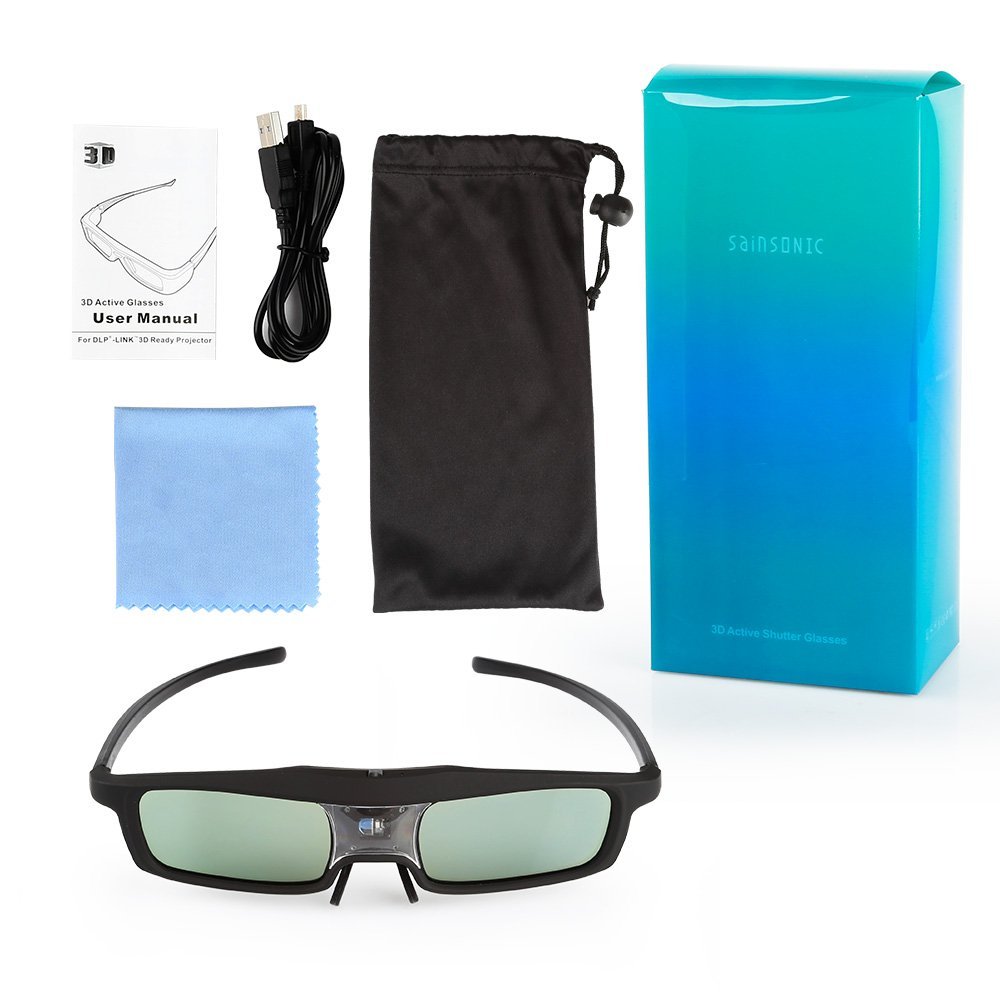 SainSonic 3D Active Shutter Glasses 10M 144Hz Rechargeable Infrared for Acer ViewSonic BenQ