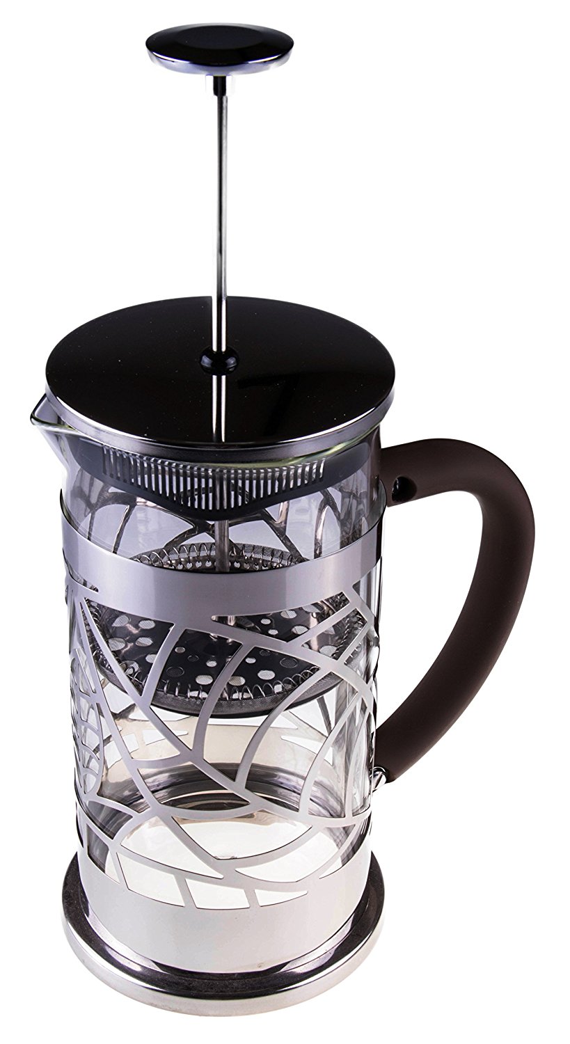 Gourmet 4 Cup French Press Stainless Steel and Glass with Leaf