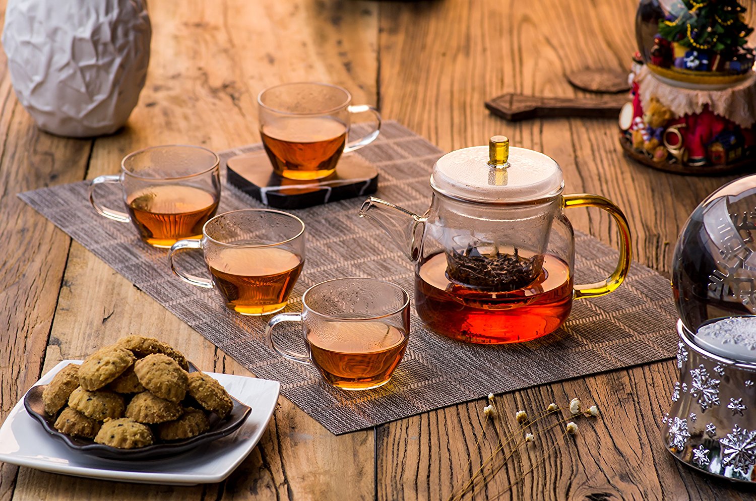 Ceramic Story Heat Resistant Borosilicate Glass Teakettles with 4