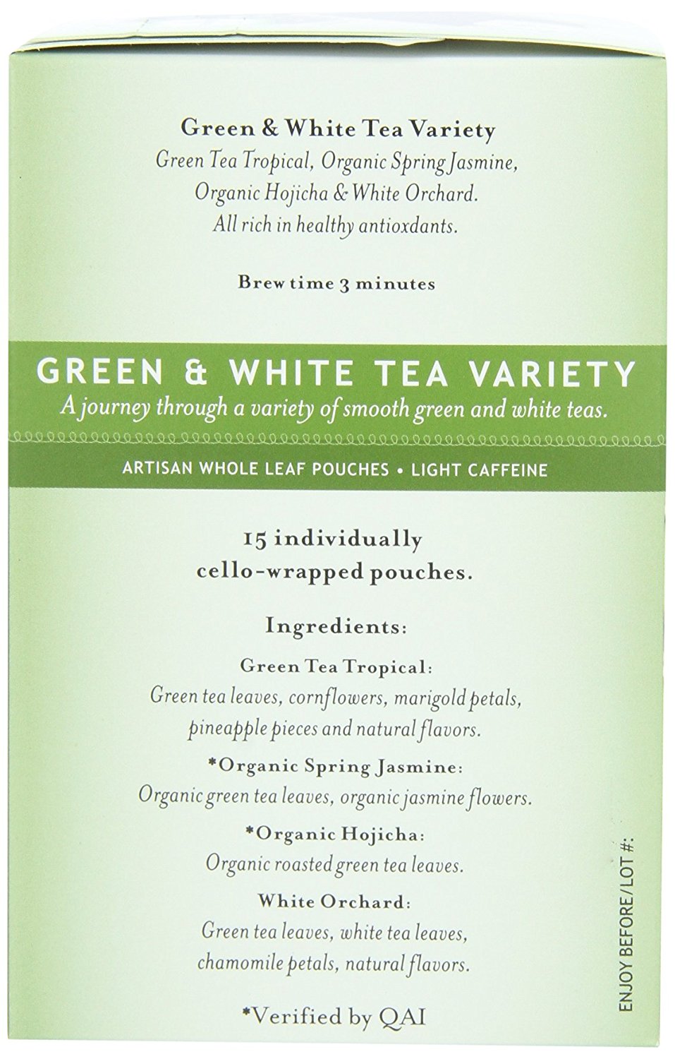 Mighty Leaf Tea Green & White Variety, 15Count Whole Leaf Pouches