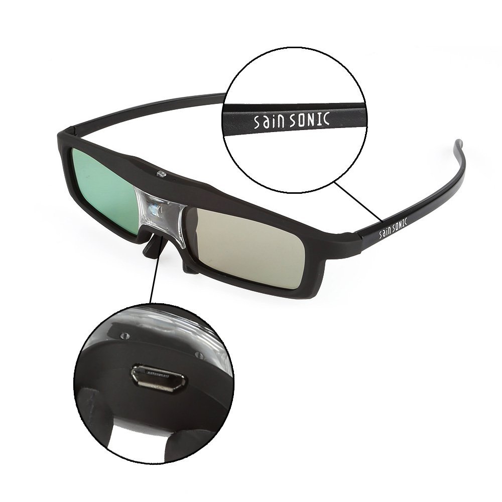 SainSonic 3D Active Shutter Glasses 10M 144Hz Rechargeable Infrared for