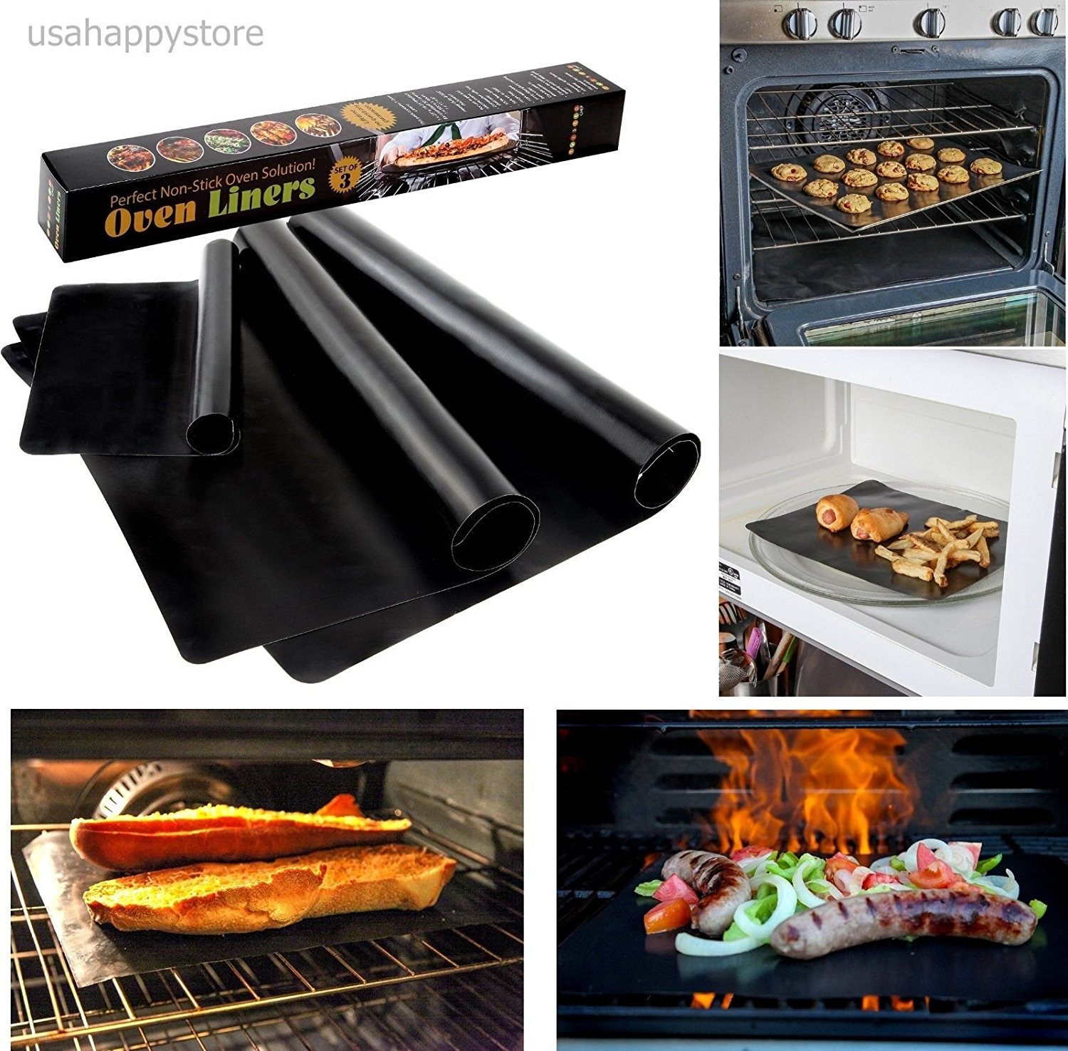 Baking Sheet Set 3 Piece Oven Mat Liner Non Stick Cooking Bakeware