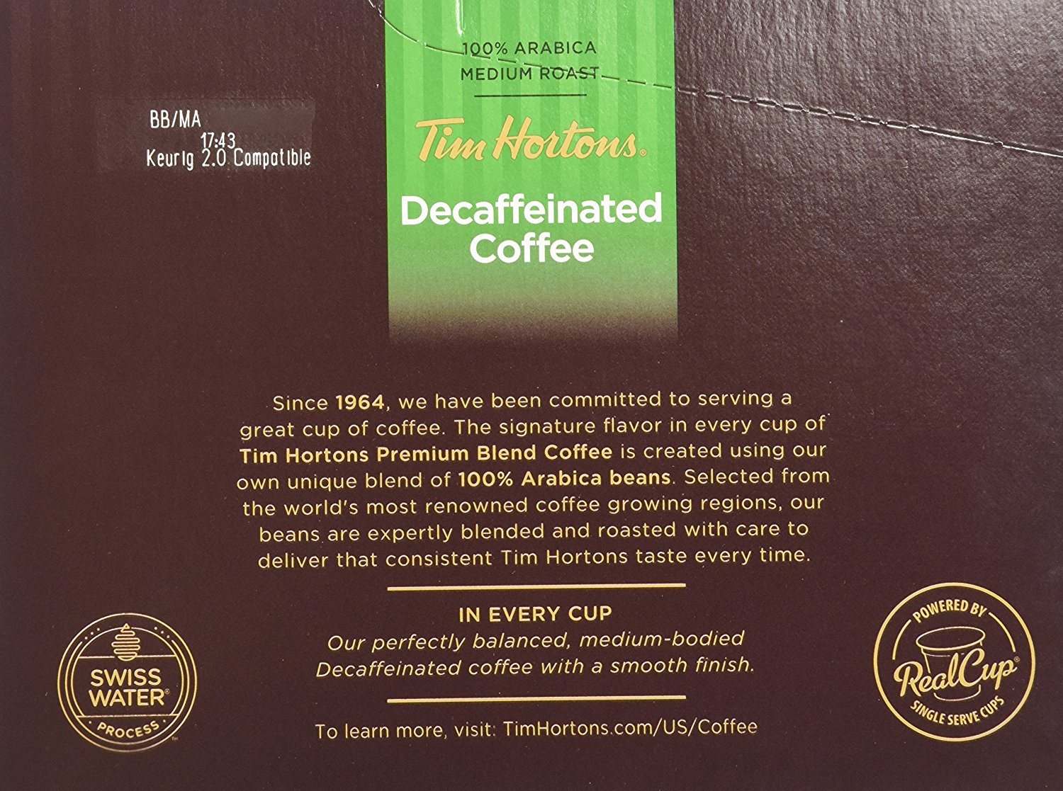 Tim Hortons Decaffeinated Single Serve Coffee Cups, 96 Count N5 free