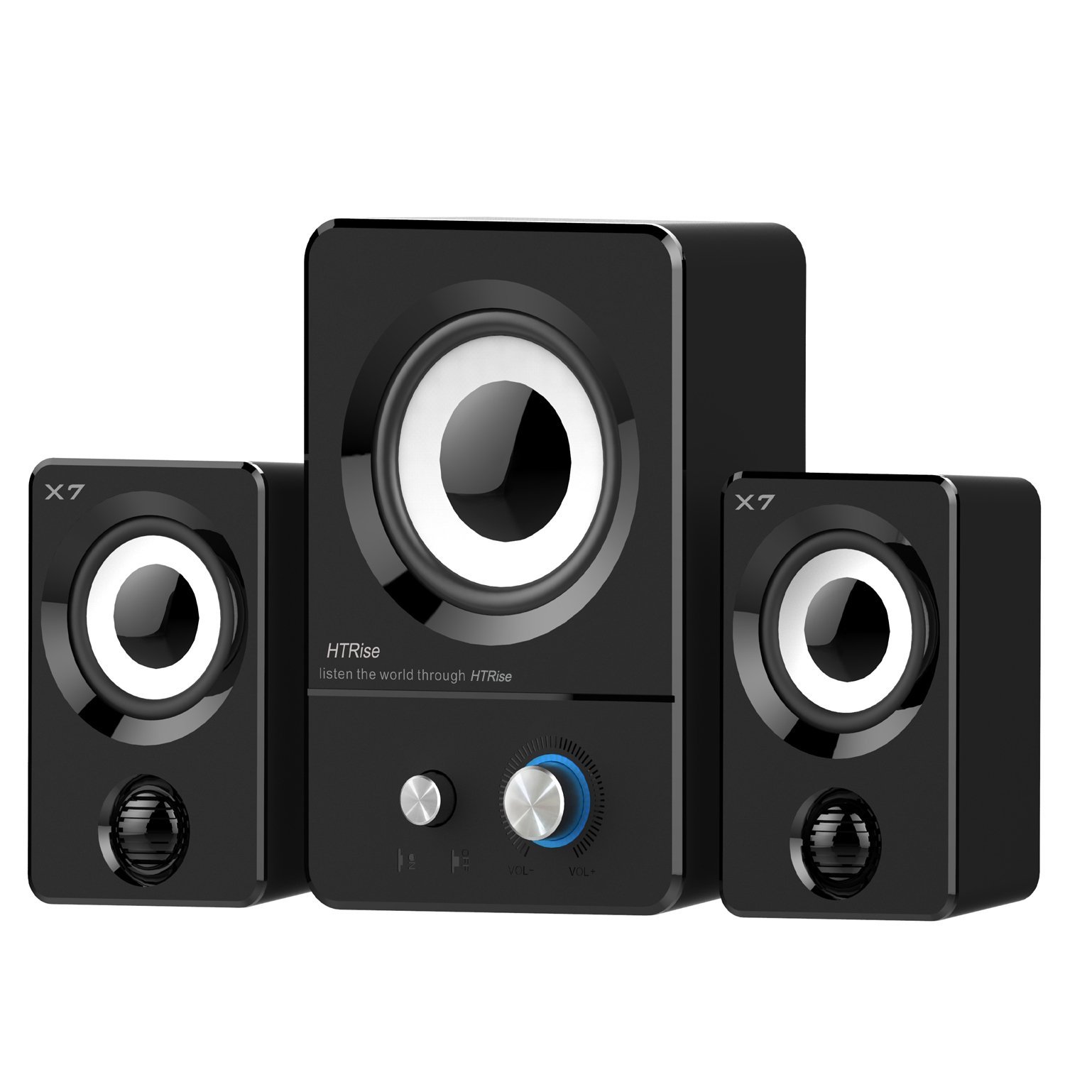 HTRise USB Wired 3 in 1 Stereo Satellite Speakers with Subwoofer of