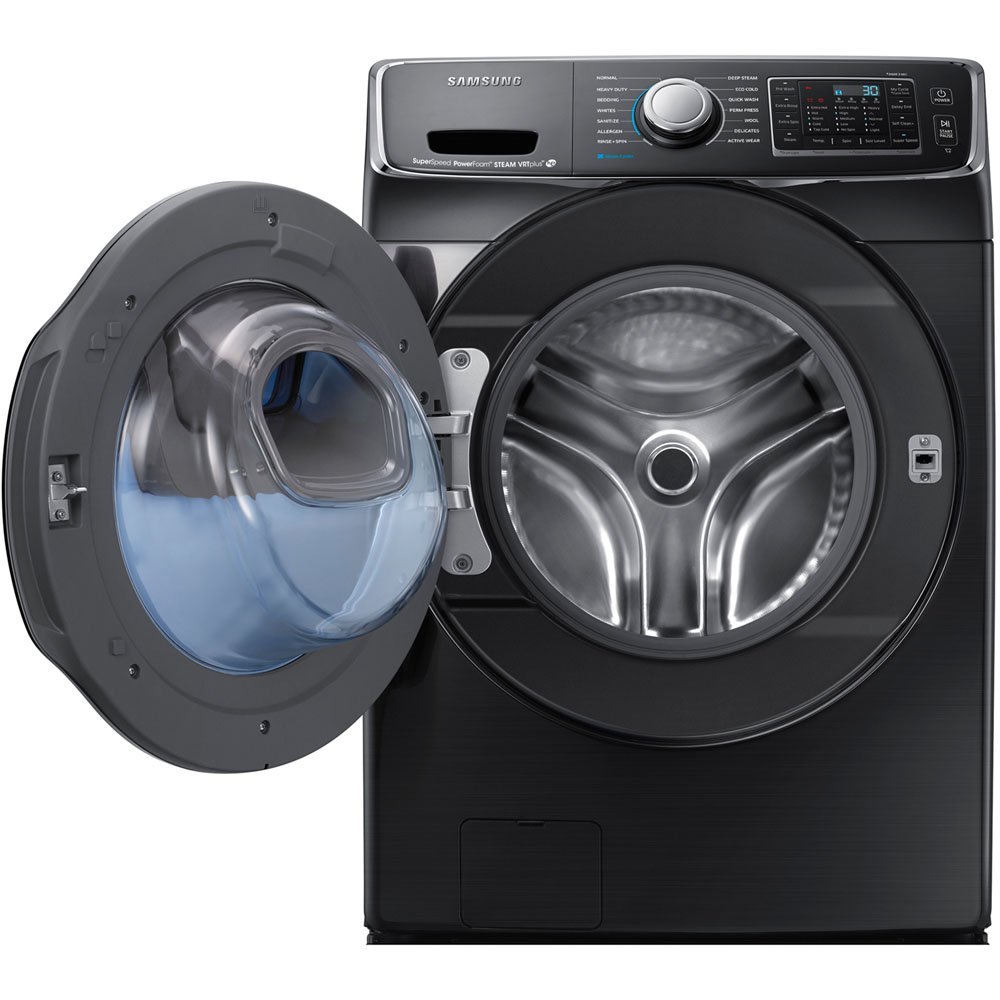 Bundle Black Stainless Steel Samsung 5 Cu Ft Front Load Washer with