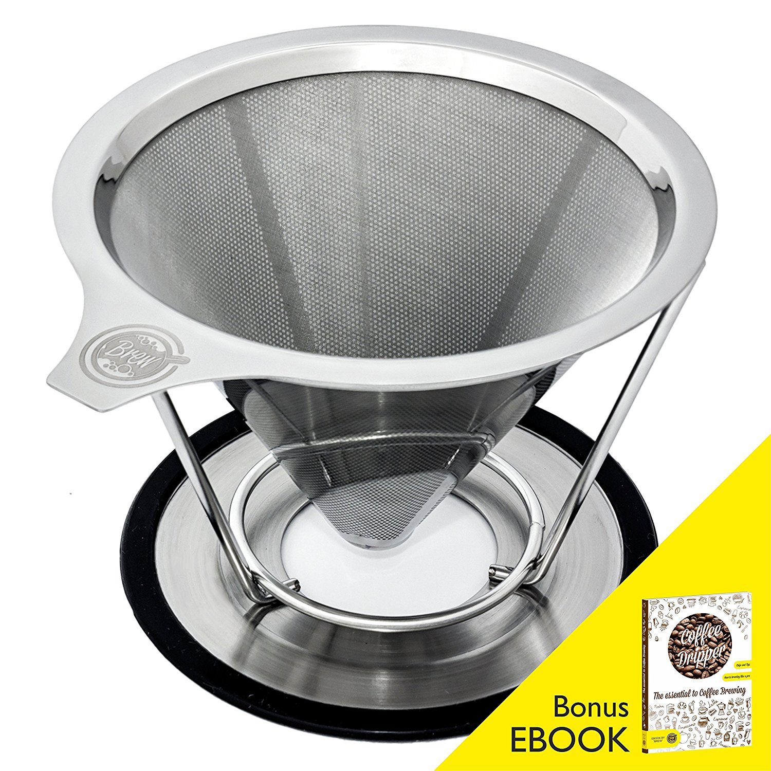 Pour Over Coffee Filter BREW Permanent Reusable Stainless Steel 18/8