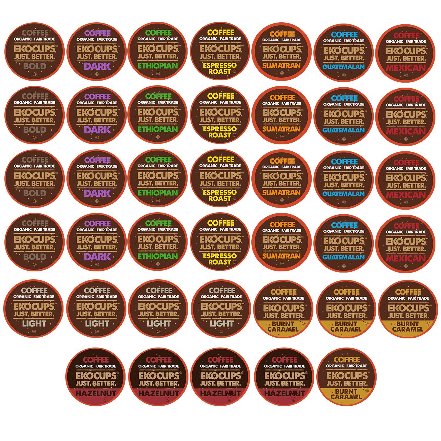 40count EKOCUPS Organic & Fair Trade Gourmet Coffee Single Serve Cups