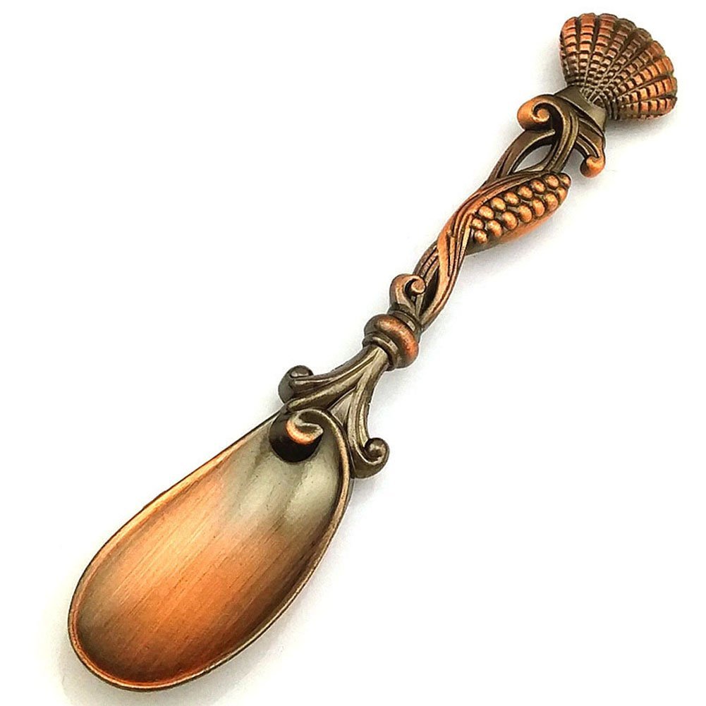 OUM0SI 3Pcs/lot Vintage Alloy Carved Coffee Spoon Metal Cutlery Dessert Spoons (Fish Red Bronze