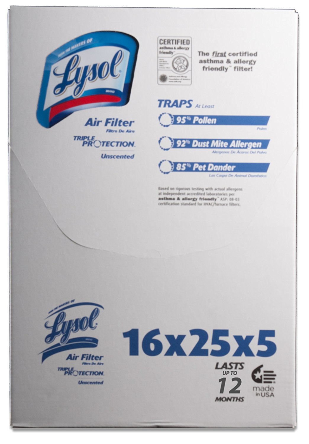 Lysol Triple Protection Furnace/AC Air Filter, 12" x 24" x 1", 2Pack